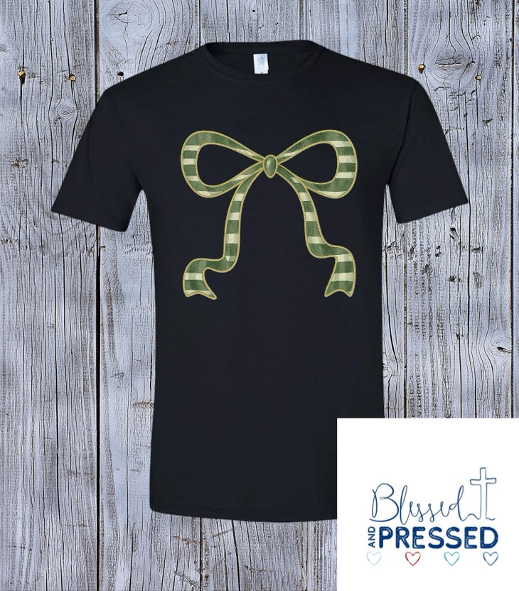 69--Christmas Green and Gold Bow T-Shirt