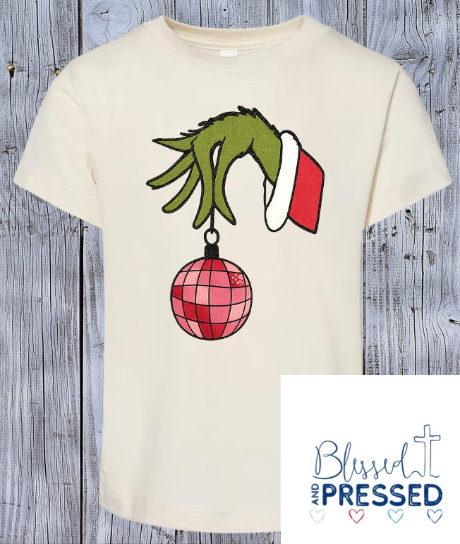 51- Grinch Hand with Christmas Ornament T-Shirt