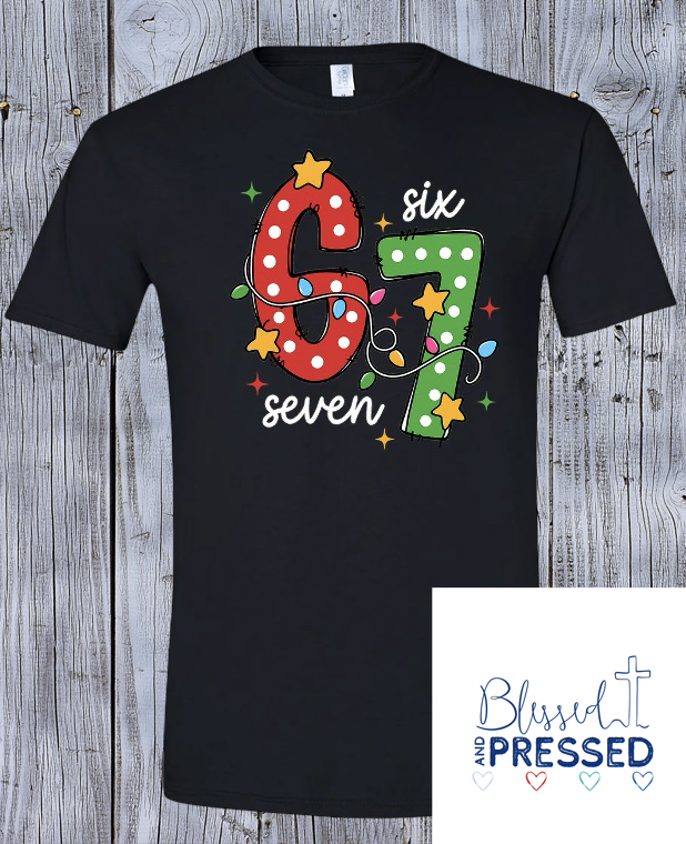 18 - "6/7" Christmas Lights Black T-Shirt