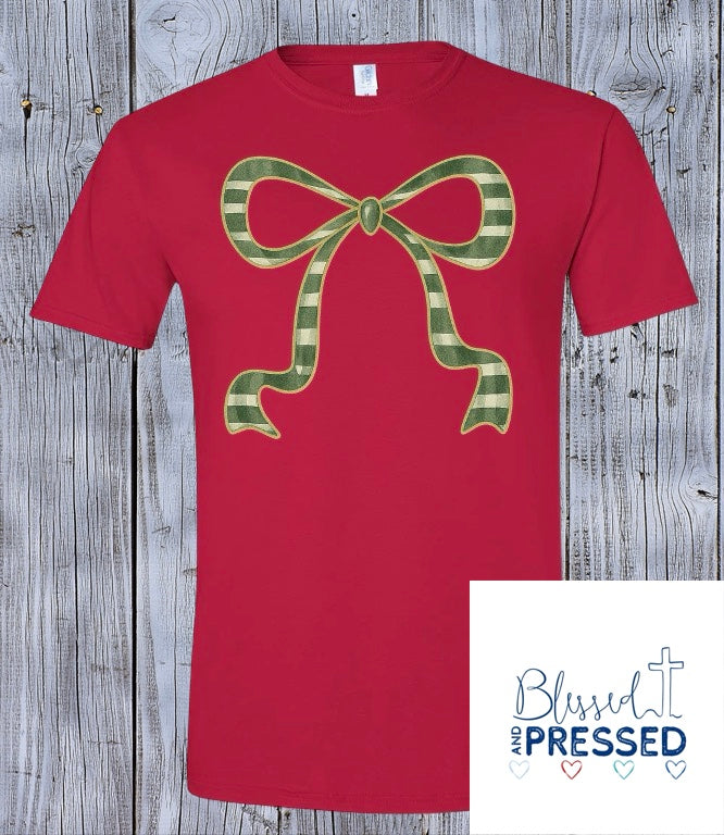 69--Christmas Green and Gold Bow T-Shirt