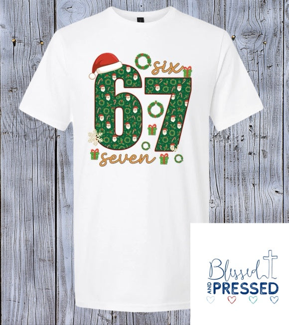 21 - "6/7" Green with Santas T-Shirt