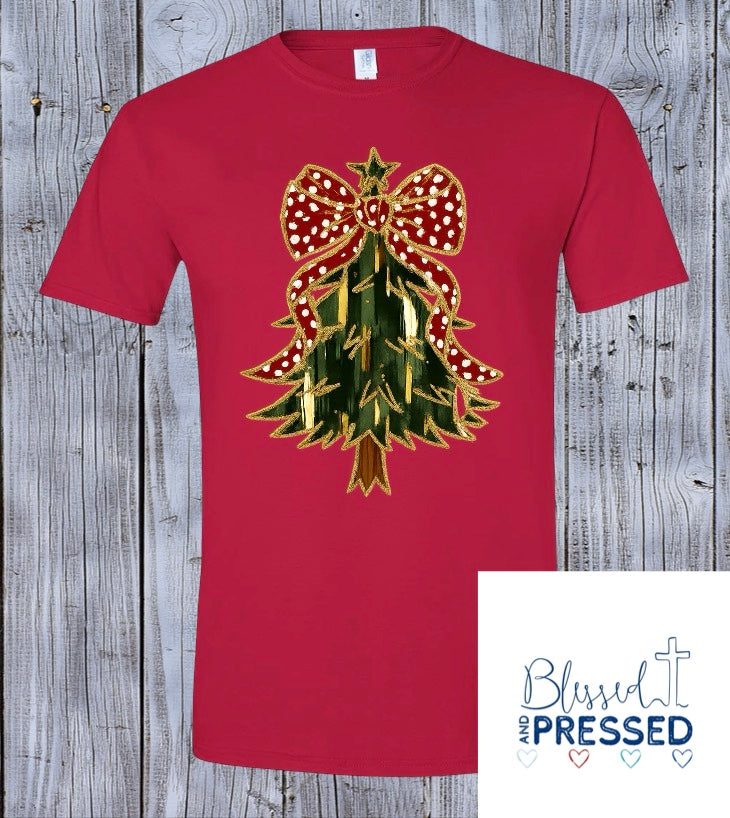 63- Red Green and Gold Christmas Tree T-Shirt