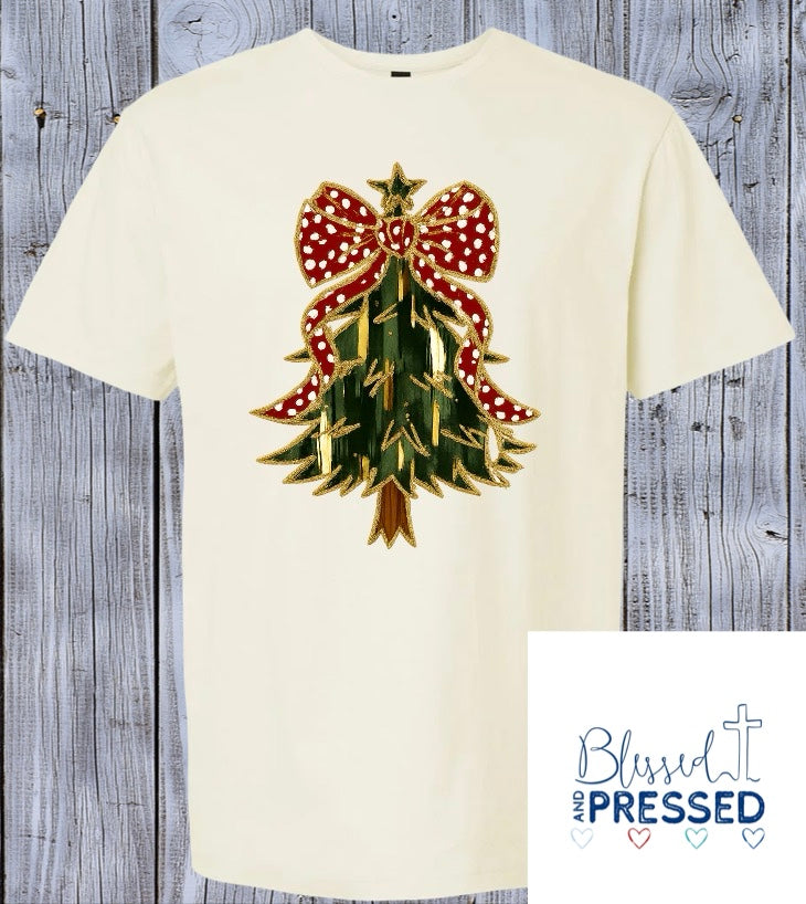63- Red Green and Gold Christmas Tree T-Shirt
