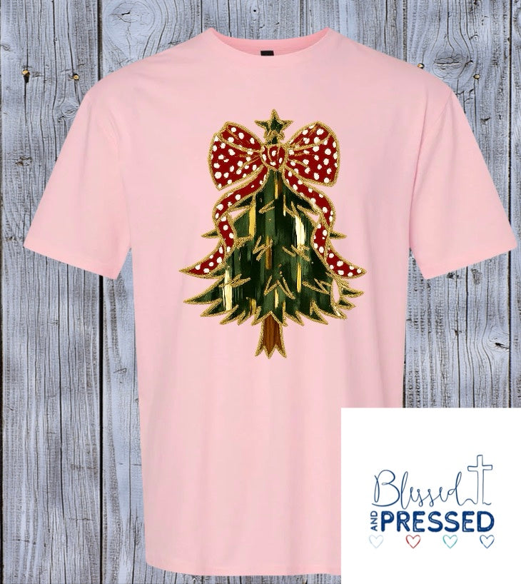 63- Red Green and Gold Christmas Tree T-Shirt