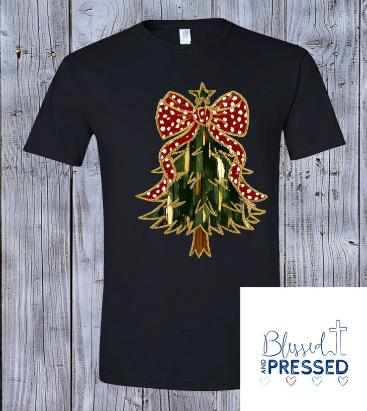 63- Red Green and Gold Christmas Tree T-Shirt