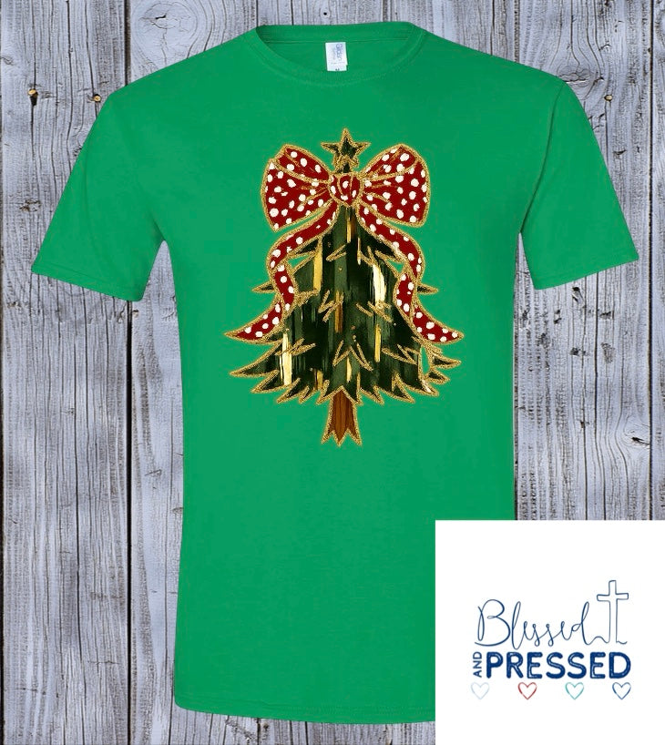 63- Red Green and Gold Christmas Tree T-Shirt