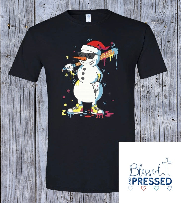 67 - Snowman Baseball Christmas T-Shirt