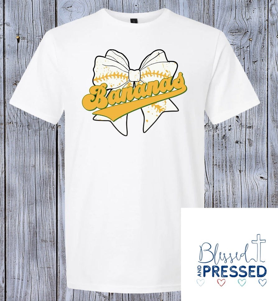 141- Banana Baseball Bow T-Shirt