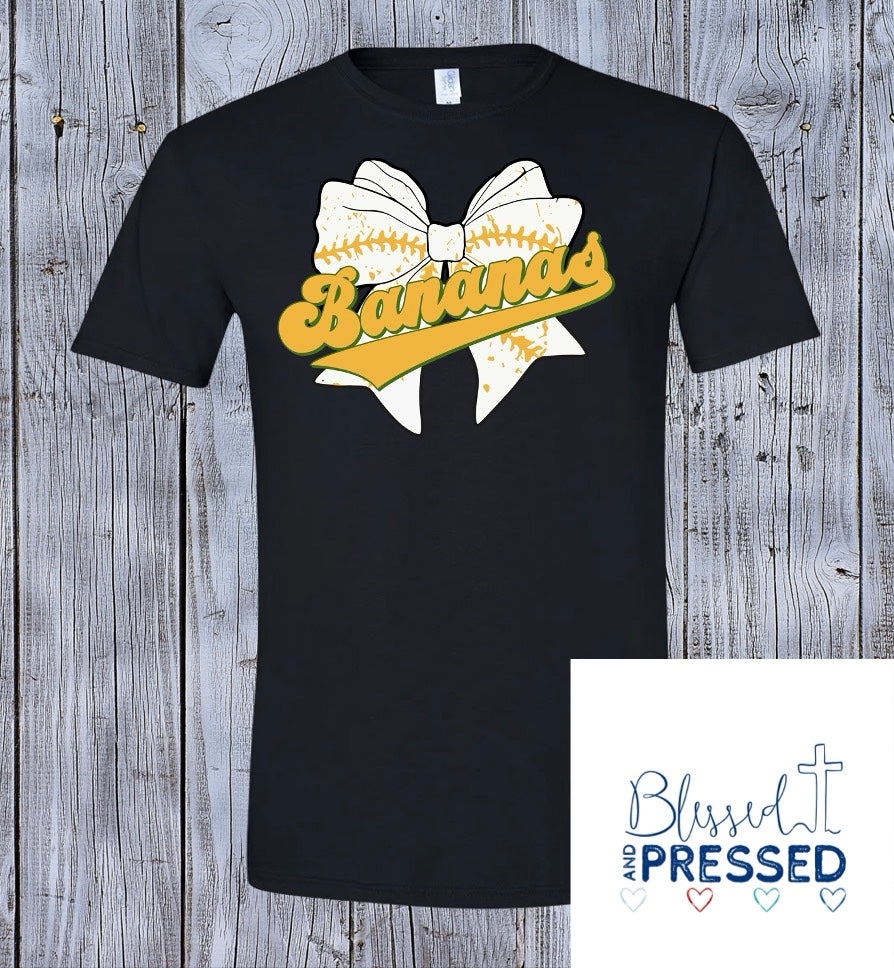141- Banana Baseball Bow T-Shirt