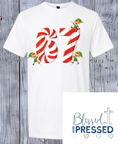 34 - "6/7" Candy Cane and Elves T-Shirt