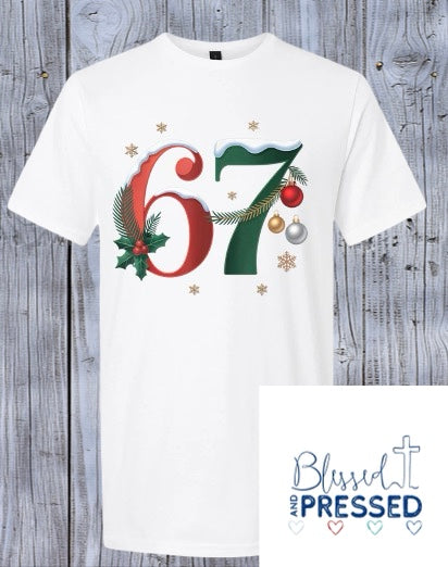 36 - "6/7" Red and Green with Ornaments T-Shirt