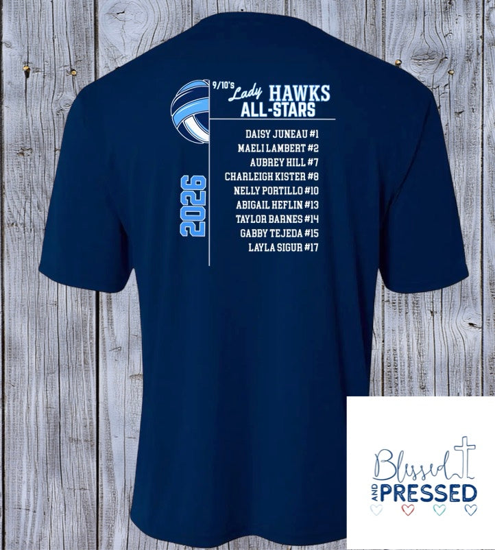 Lady Hawks with Team Design on Back